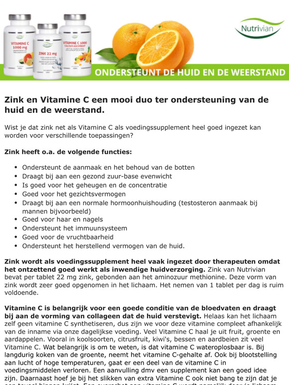 Zink en Vitamine C, super duo voor je huid