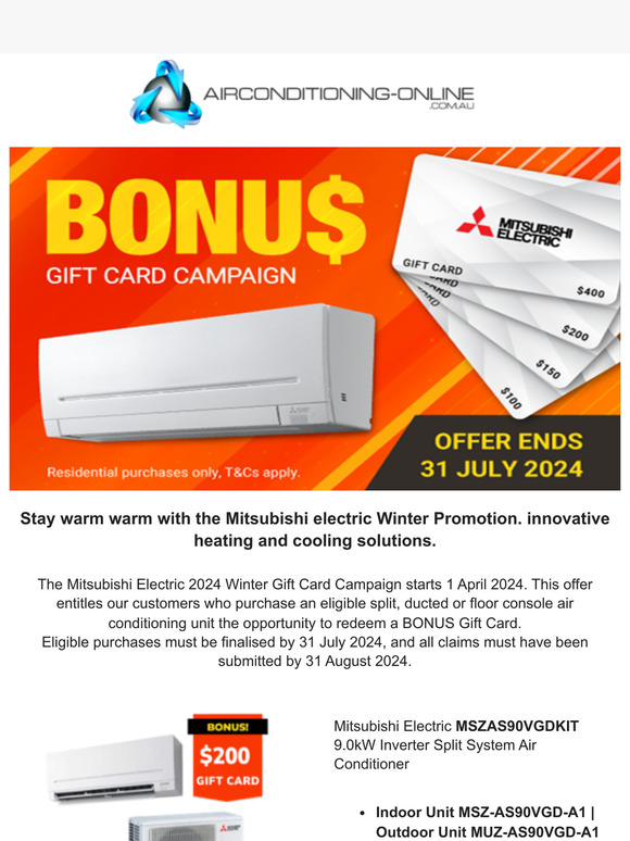 Last Chance for Up to $400 Cash Bonus, ends Tomorrow! Stay Warm this Winter with Mitsubishi Electric 🌟❄️