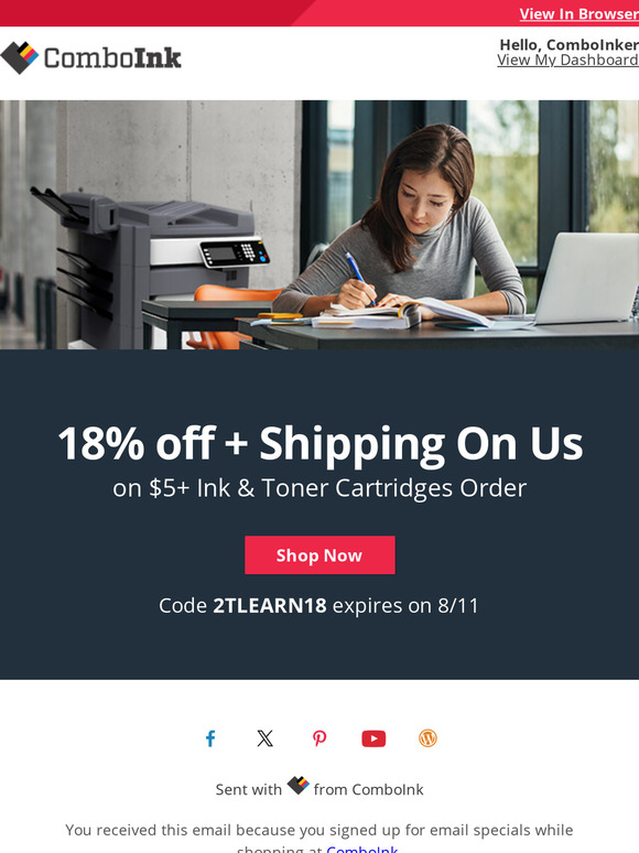 Your  ink order with 18% off is ready now.
