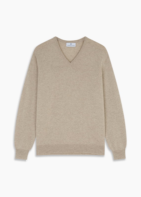 BEIGE CASHMERE PADEN V-NECK JUMPER