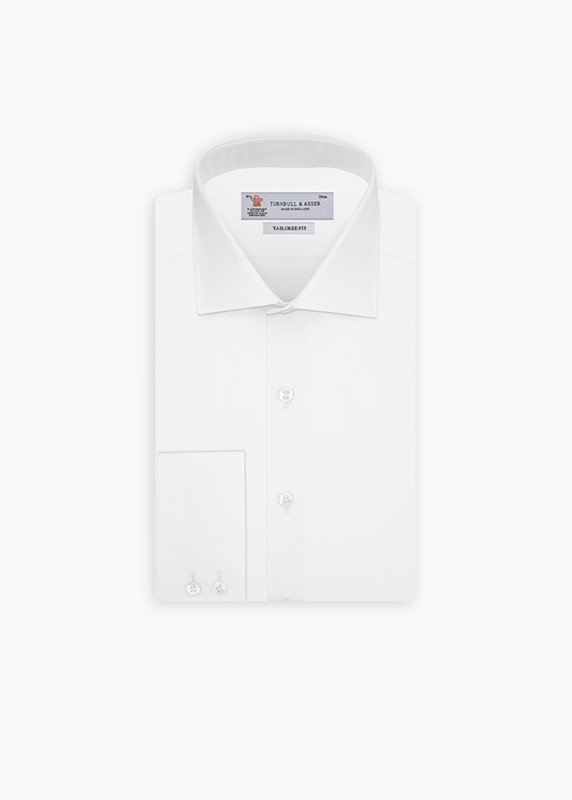TAILORED FIT TWO-FOLD 120 WHITE COTTON SHIRT WITH KENT COLLAR AND 2-BUTTON CUFFS