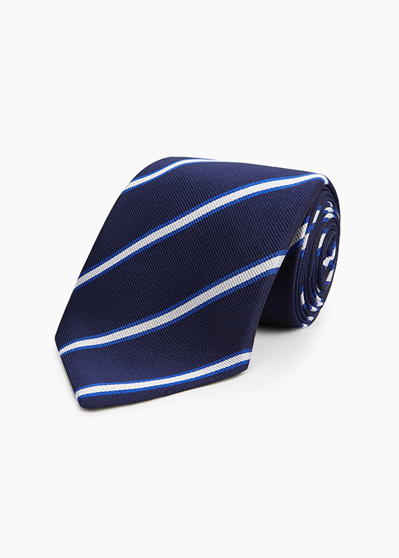 WHITE AND NAVY BLAZER SILK TIE