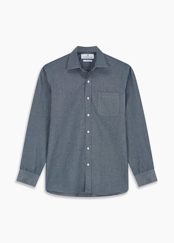 BLUE WEEKEND FIT OXFORD FINCH SHIRT WITH DERBY COLLAR AND CHEST POCKET