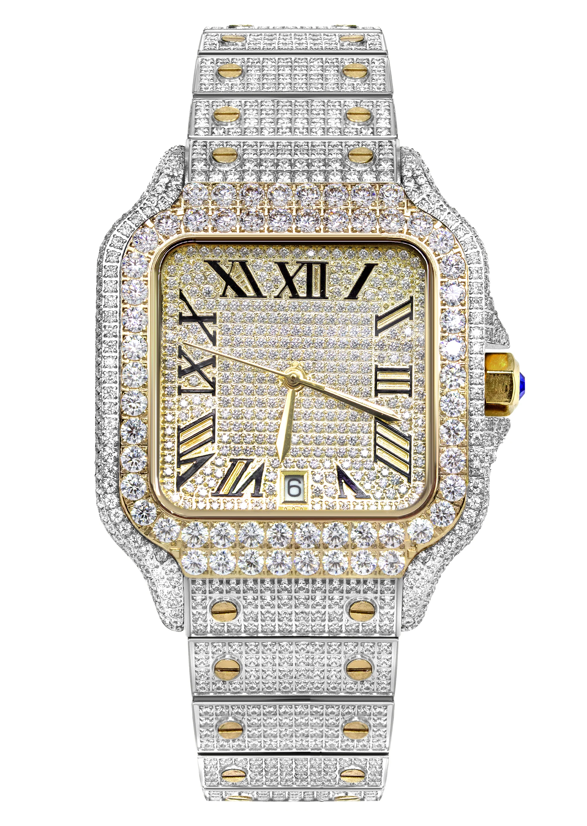 Image of Iced Out Two Tone Roman Dial CZ Gold Plated Stainless Steel Bust Down Watch