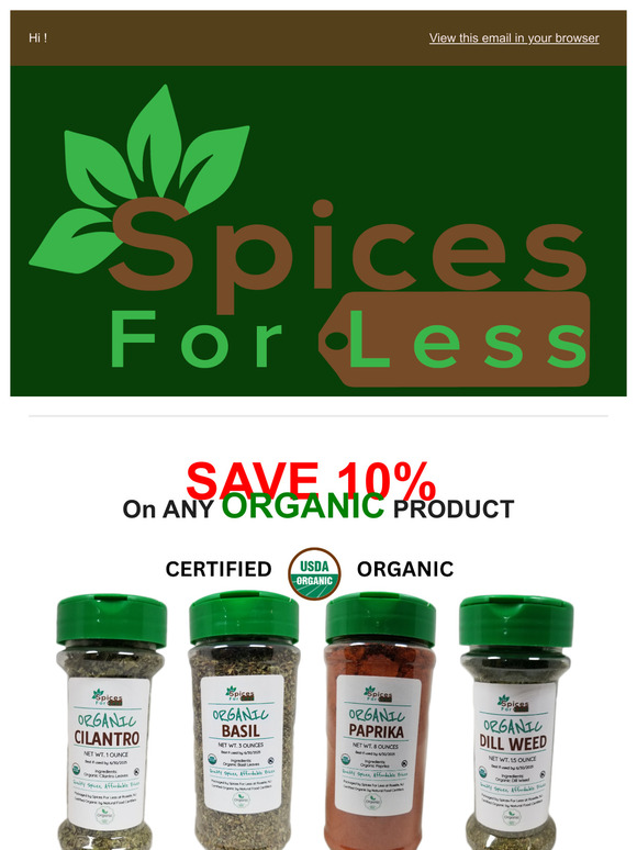 Save 10% TODAY on All ORGANIC Products!