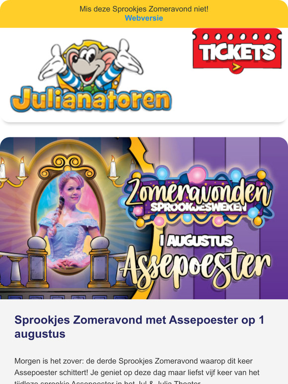 Assepoester in de hoofdrol op 3e Sprookjes Zomeravond op 1 augustus ✨