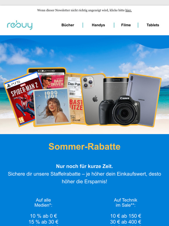 Nur noch für kurze Zeit: Medien -20 %, Technik -60 € 🏖️