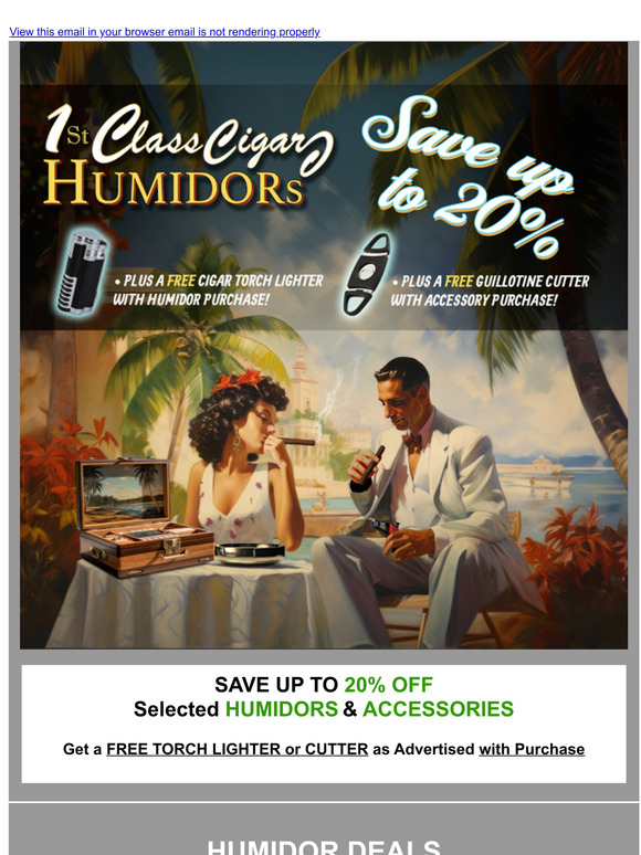 20% OFF 40+ Humidors & Accessories + FREE Torch Lighter/Cutter