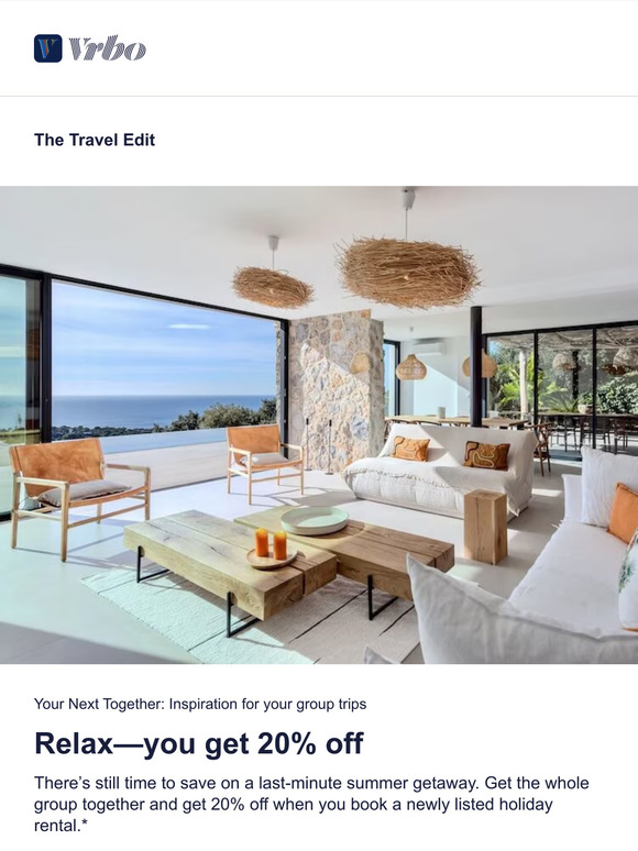 Enjoy 20% off newly listed holiday homes