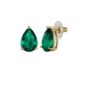 Seduction Teardrop Emerald Green Crystal Gold Tone Stud Pierced Earrings