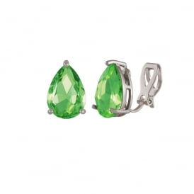 Seduction Teardrop Peridot Green Crystal Silver Tone Stud Clip On Earrings