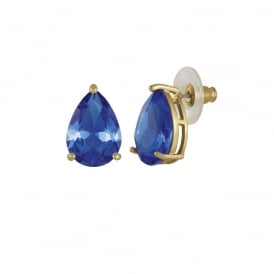 Seduction Teardrop Sapphire Blue Crystal Gold Tone Stud Pierced Earrings