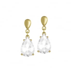 Seduction Teardrop Clear Crystal Gold Tone Drop Pierced Earrings