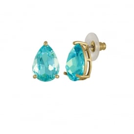 Seduction Teardrop Aquamarine Crystal Gold Tone Stud Pierced Earrings