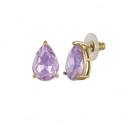 Seduction Teardrop Purple Violet Crystal Gold Tone Stud Pierced Earrings