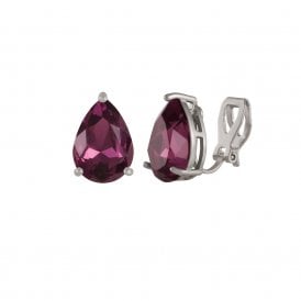Seduction Teardrop Purple Velvet Crystal Silver Tone Stud Clip On Earrings