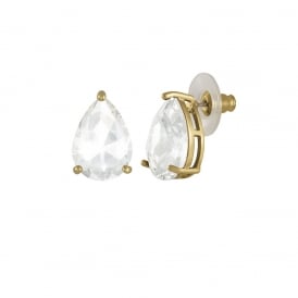 Seduction Teardrop Clear Crystal Gold Tone Stud Pierced Earrings