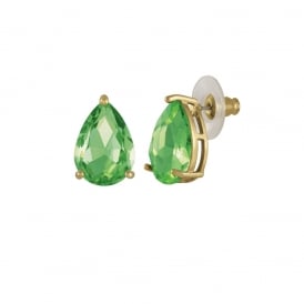 Seduction Teardrop Peridot Green Crystal Gold Tone Stud Pierced Earrings
