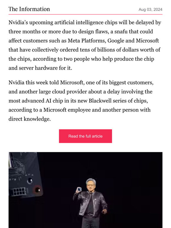 The Information: Nvidia’s New AI Chip is Delayed, Impacting Microsoft ...