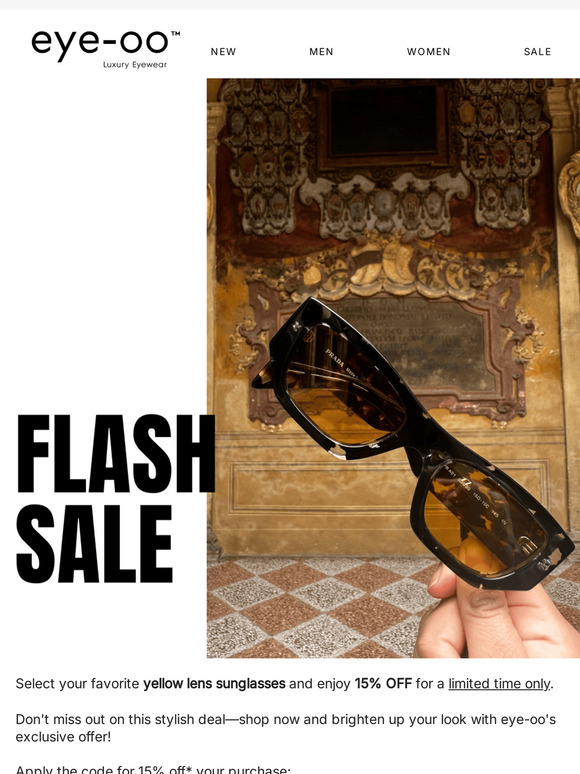 FLASH SALE: 15% OFF Yellow Lens Sunglasses!