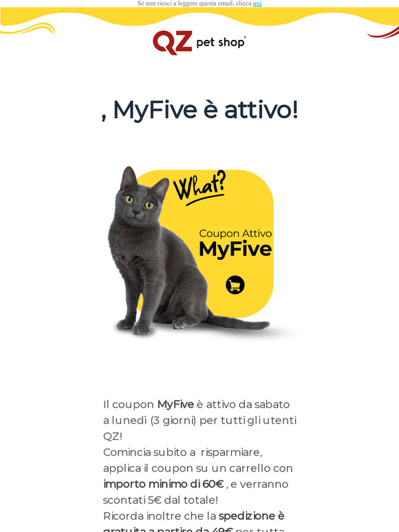 Coupon MyFive di Agosto Attivo su QZ petshop
