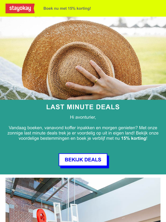 Bekijk snel onze last minutes met 15% korting! ⏰