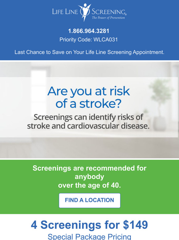 Last Chance to Save on Your Life Line Screening Appointment.