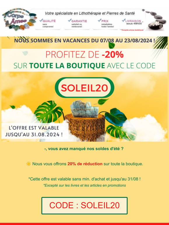 ☀️🛍️ Profitez de -20% sur toute la boutique !