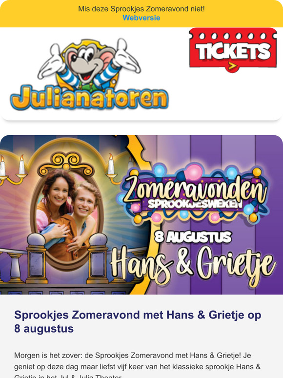 Hans & Grietje schitteren tijdens Sprookjes Zomeravond op 8 augustus ✨