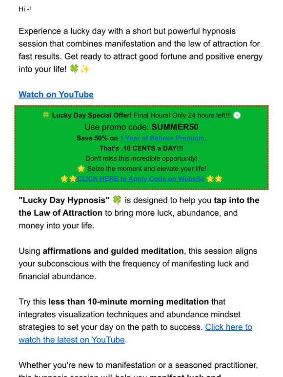 🍀✨ Lucky Day Hypnosis