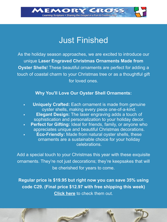 New:  Make Christmas Memorable with Our Laser Engraved Oyster Shell Ornaments!