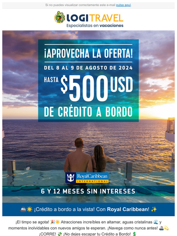 Hasta $500 USD de Crédito a Bordo con Royal Caribbean