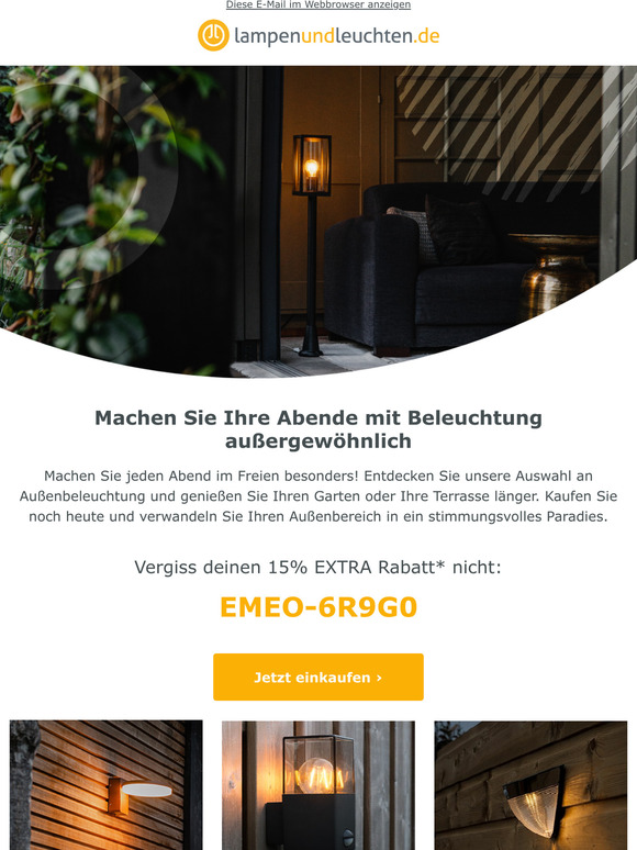 Kaufe heute deine Außenbeleuchtung mit 15% EXTRA RABATT!