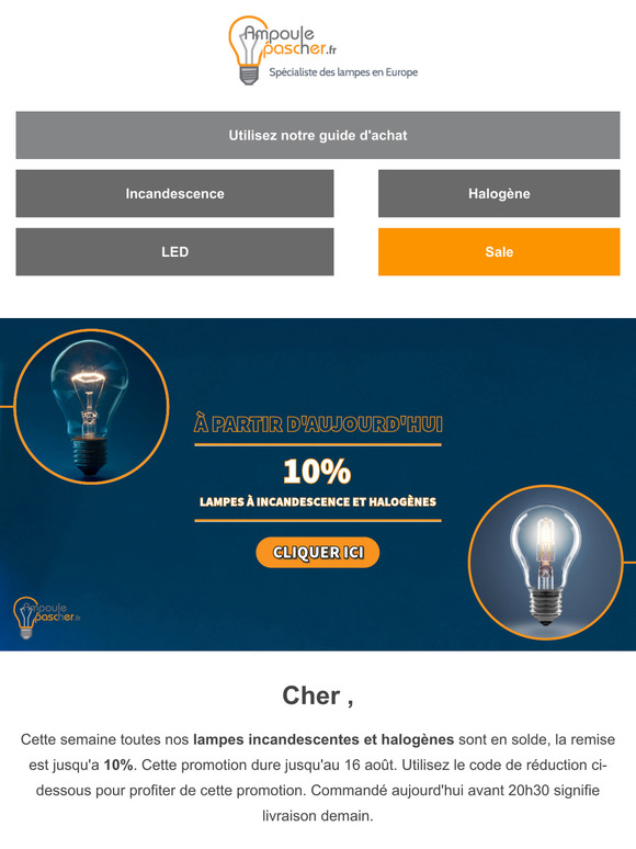 Remise sur les lampes incandescentes et halogènes🔆
