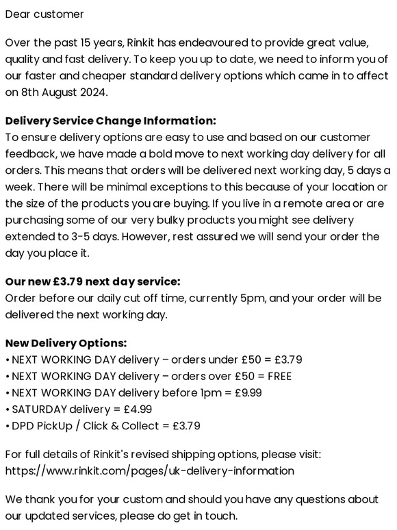 Delivery Services Update