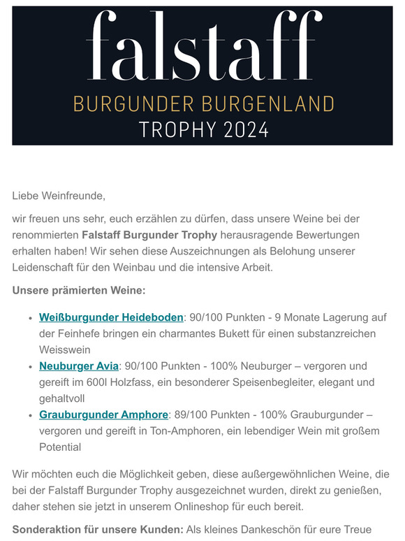 Ausgezeichnet bei der Falstaff Burgunder Trophy – Entdecke unsere prämierten Weine!