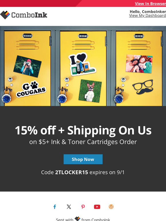 Your  ink order with 15% off is ready now.