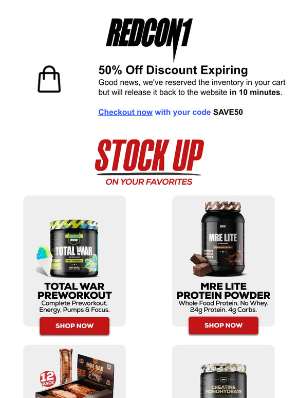 [CART EXPIRING] Your 50% Off Code Expires In 20 Minutes