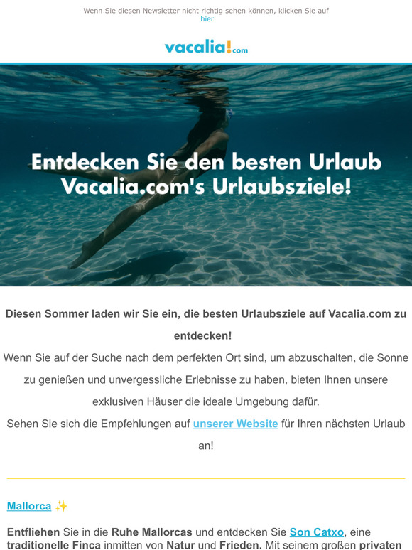 ☀️ Diesen Sommer laden wir Sie ein, die besten Urlaubsziele auf Vacalia.com zu entdecken! ✈️