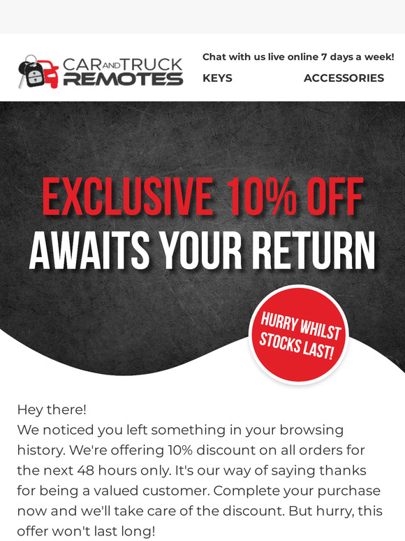 10% Off Just For You – Come Back And Shop With Us