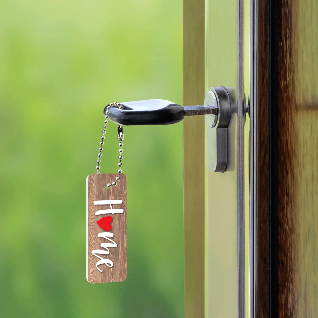 Image of Rectangle-Shaped Key Tag - H❤️me - Wood