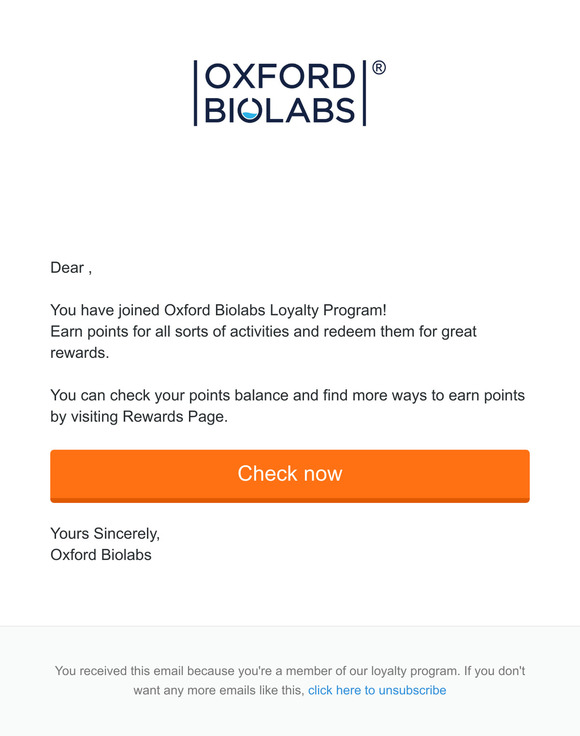 Welcome to Oxford Biolabs Loyalty Program