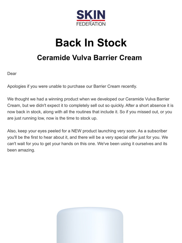 Ceramide Barrier Cream is Back In Stock - don't miss out