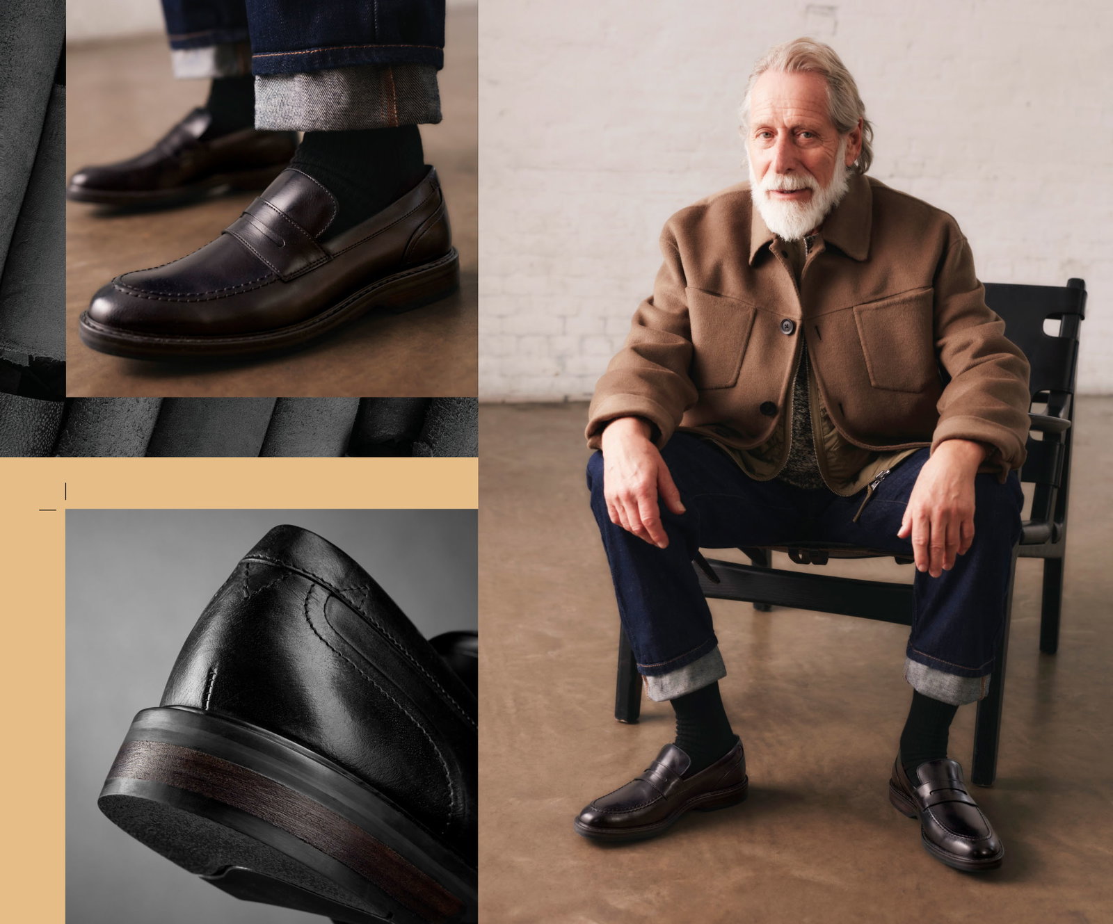 Images of the Aldwin Step in Black leather. Links to product page.