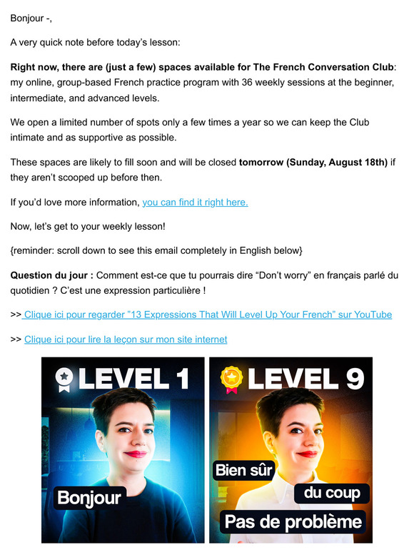 🇫🇷 48 hours left for Conversation Club + French basics ⏪ [Weekly lesson]