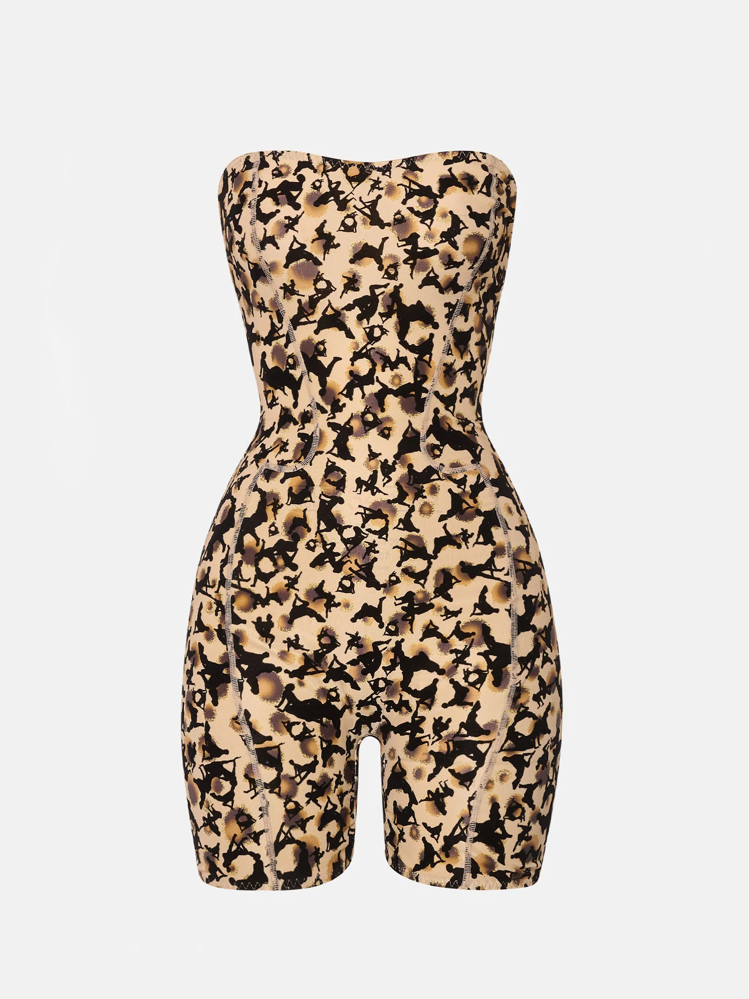 knockout dress with adult themed pattern in beige leopard print Knockout Dress Beige Leopard Print