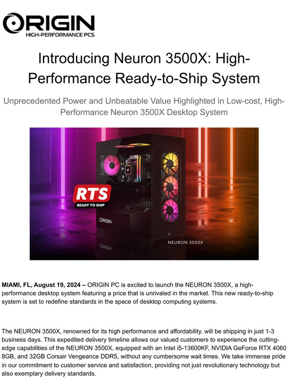 Origin PC: MEDIA ALERT: Introducing Neuron 3500X: High-Performance ...
