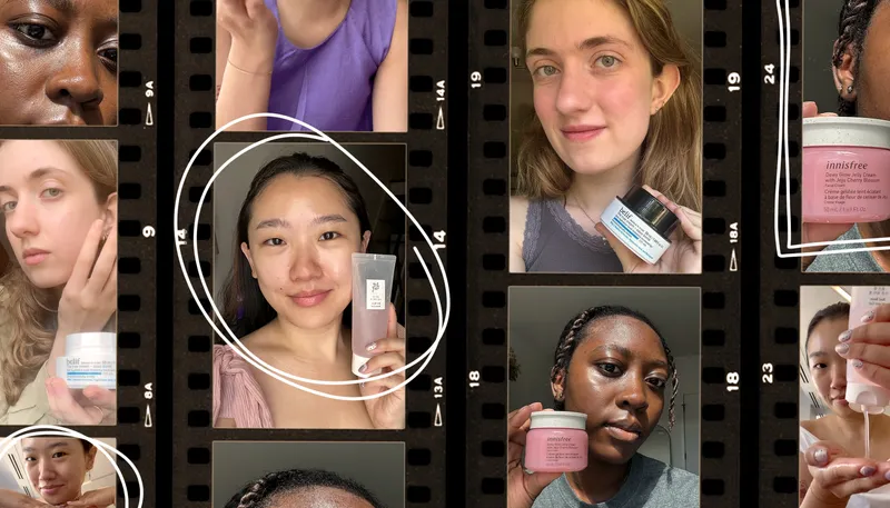 Best Korean Moisturizer: a collage of Allure editors holding Beauty of Joseon, Belif, and Innisfree moisturizers