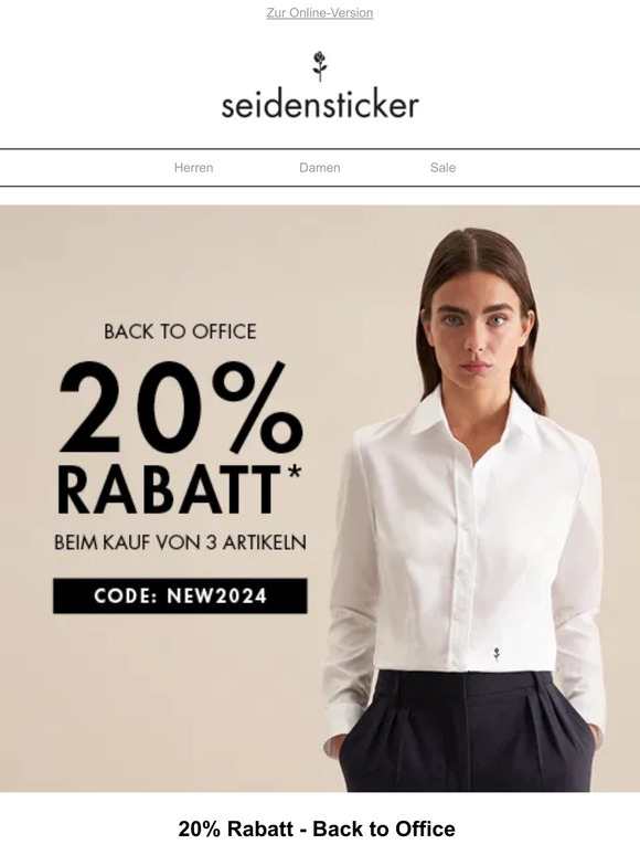 20% Rabatt ab 3 Artikeln! Perfekt angezogen zurück ins Büro