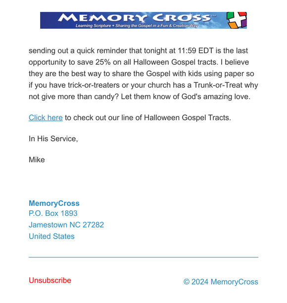 Today is the last day to save 25% on all Halloween Gospel Tracts